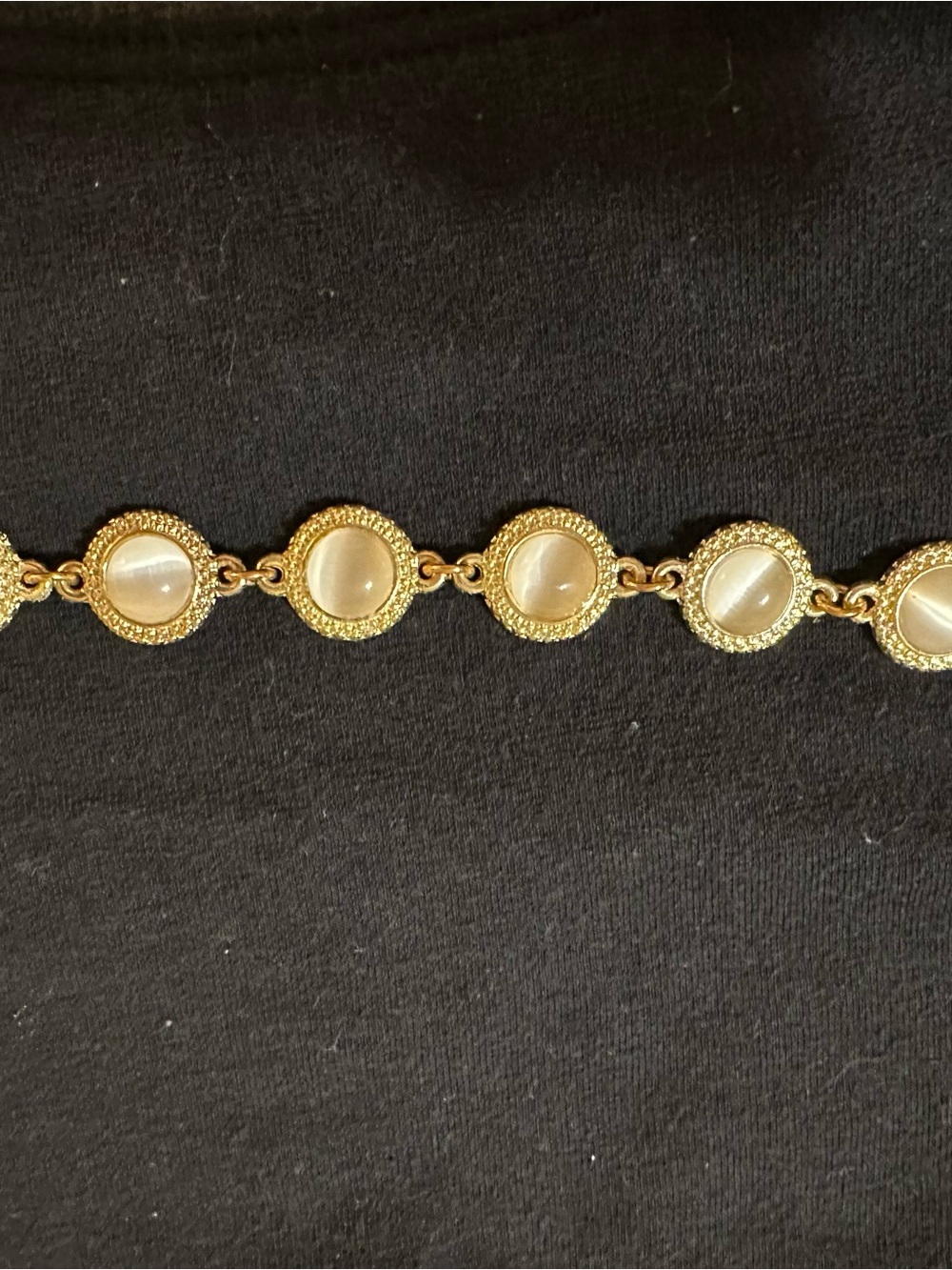 Gold-Tone Round Link Bracelet with Cream Cabochon Accents